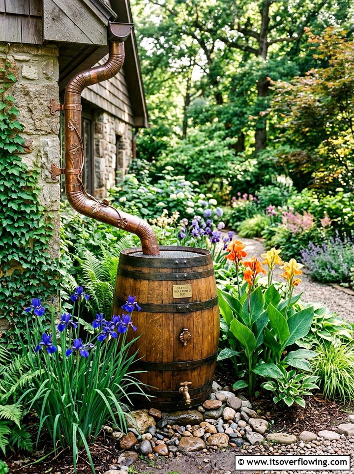 Rain barrel - 25 garden decor ideas for cottage gardens