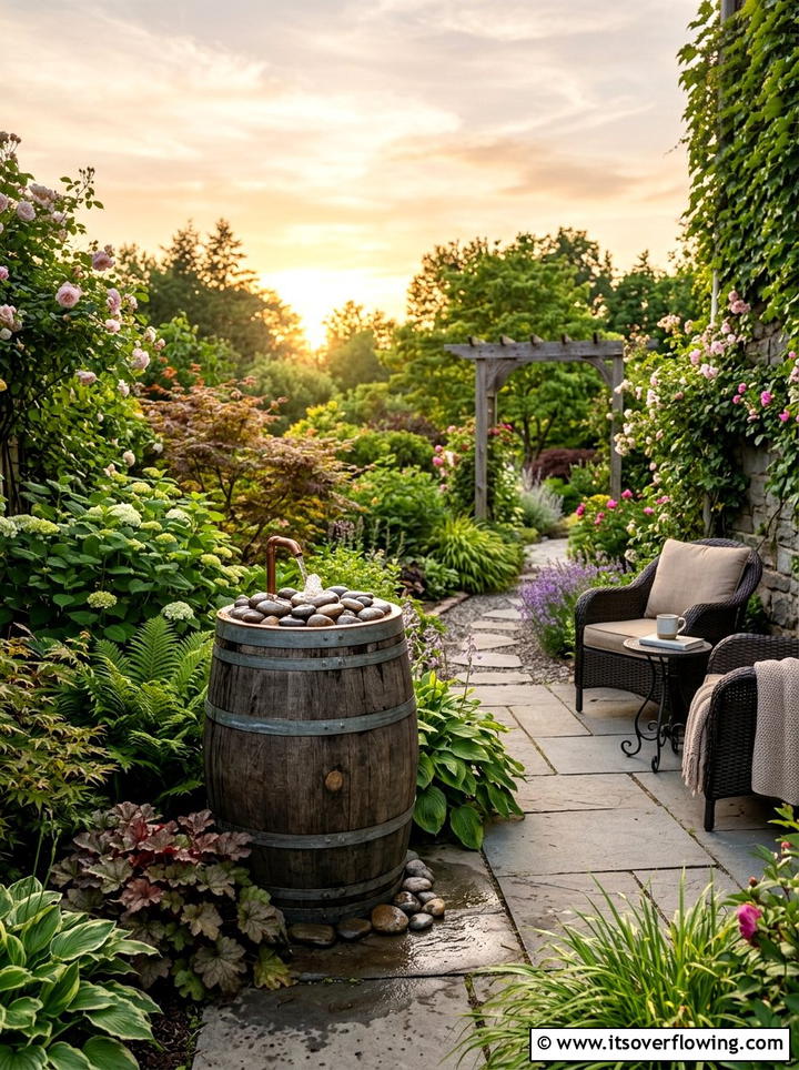 Rain barrel fountain - 25 cheap garden ideas with rain barrels