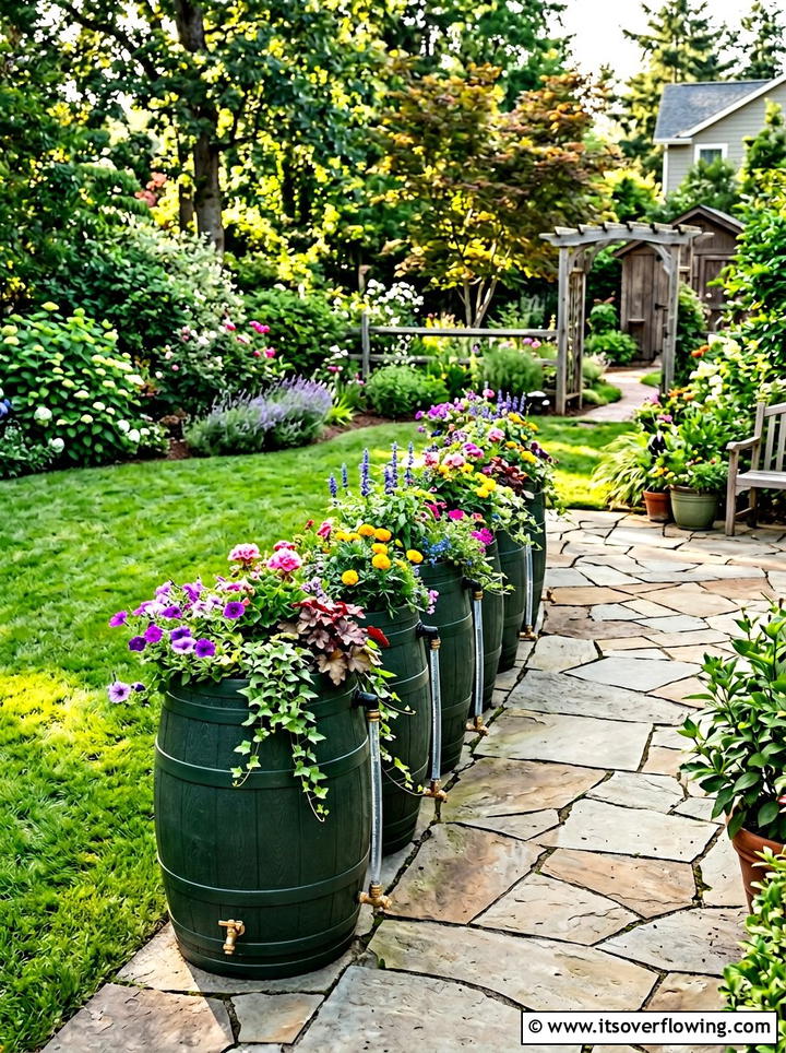 Rain barrel garden edge - 25 cheap garden ideas with rain barrels