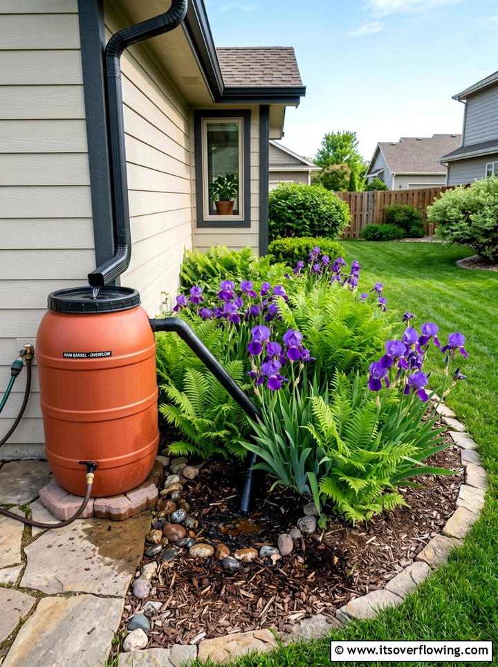 Rain barrel overflow flower bed - 25 creative garden ideas with rain barrel displays