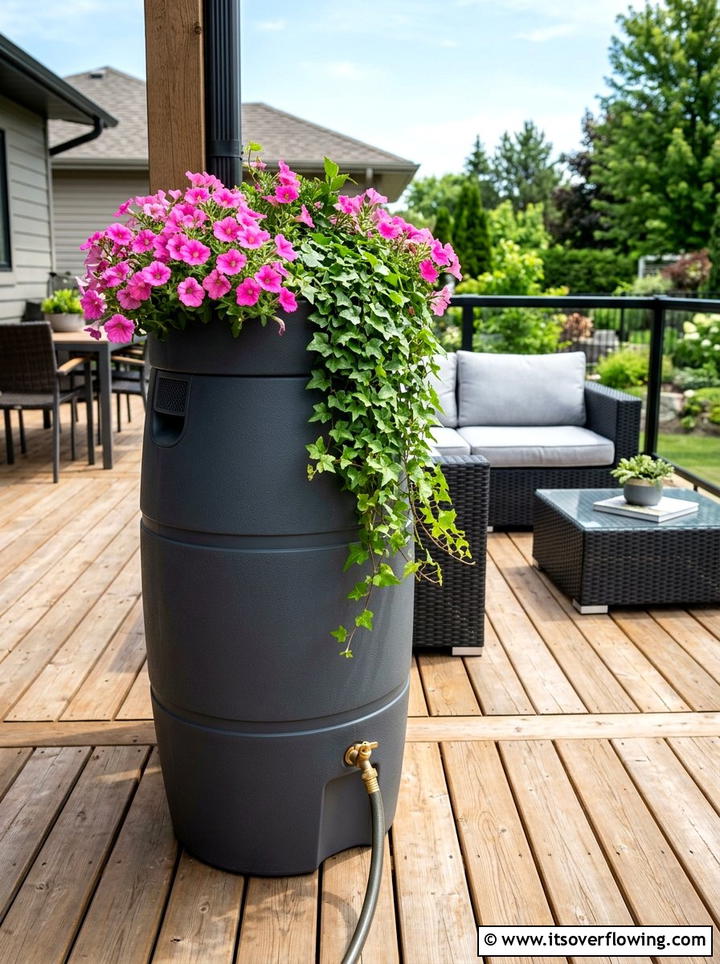 Rain barrel planter combo - 25 creative garden ideas with rain barrel displays