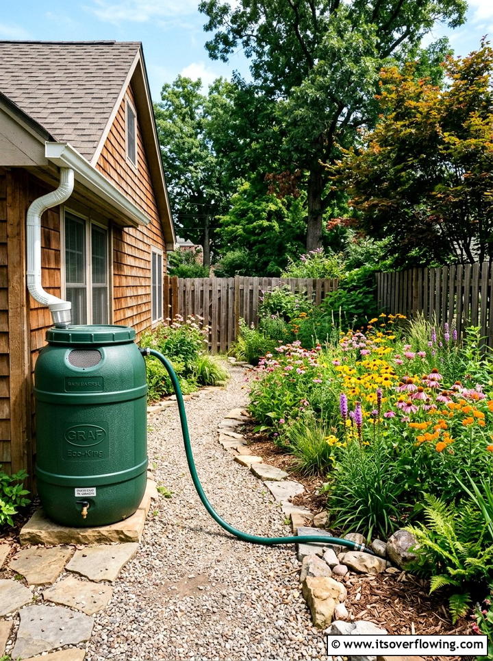 Rain barrel with overflow hose - 25 cheap garden ideas with rain barrels