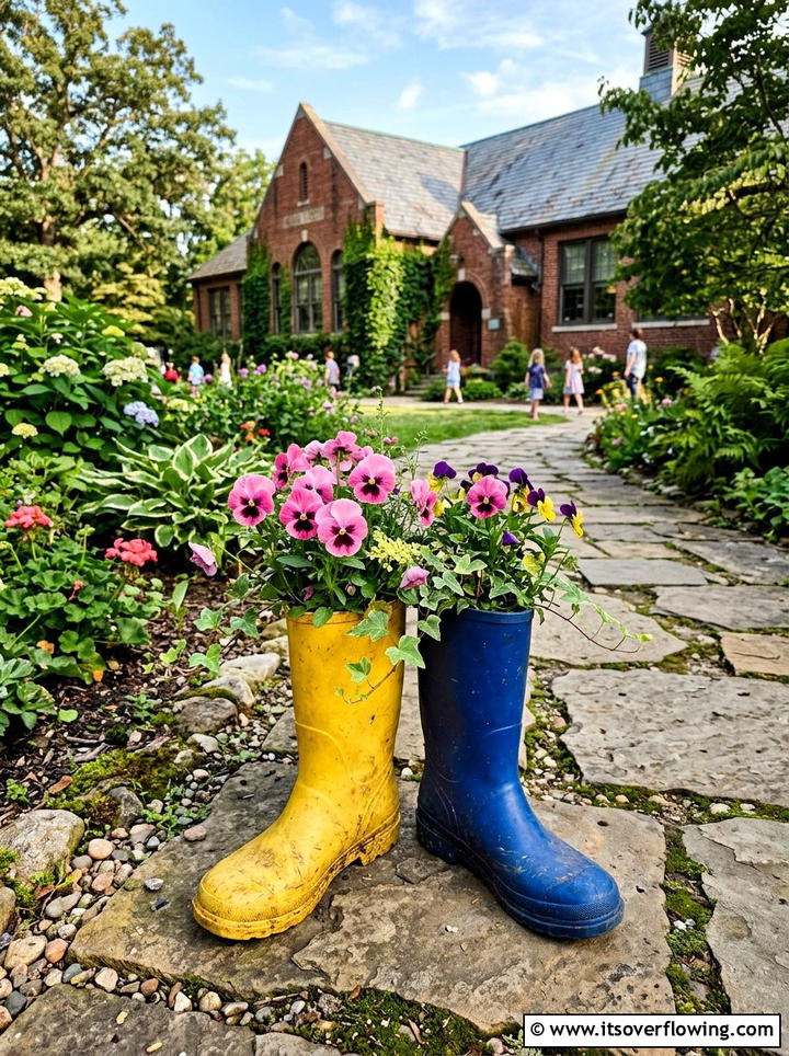 Rain boot planter - 25 recycled garden ideas for teachers
