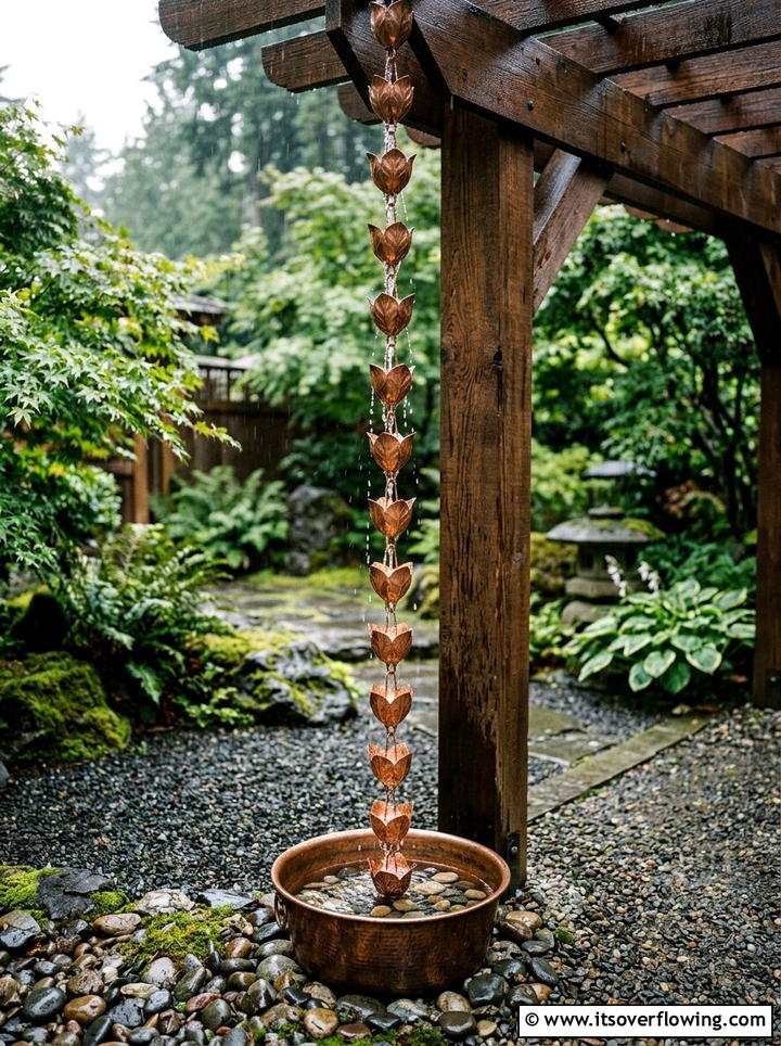 Rain chain collection system - 25 garden ideas with rain barrels