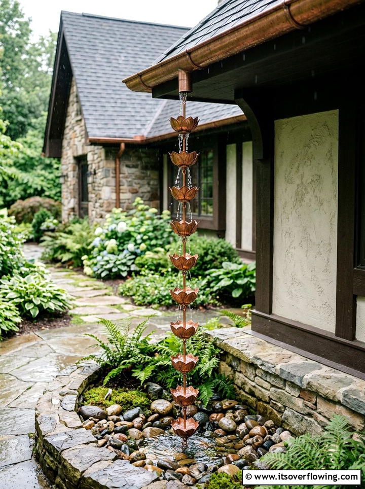 Rain chain drainage system - 25 garden design ideas with water features