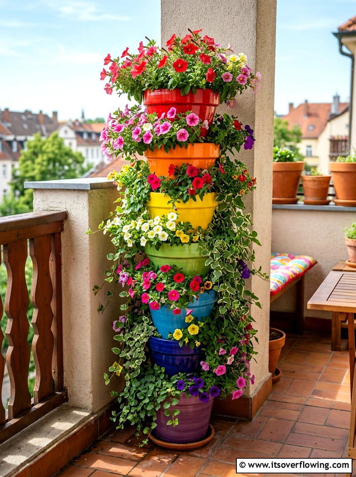 Rainbow Stacked Planters - 25 garden ideas with painted pots