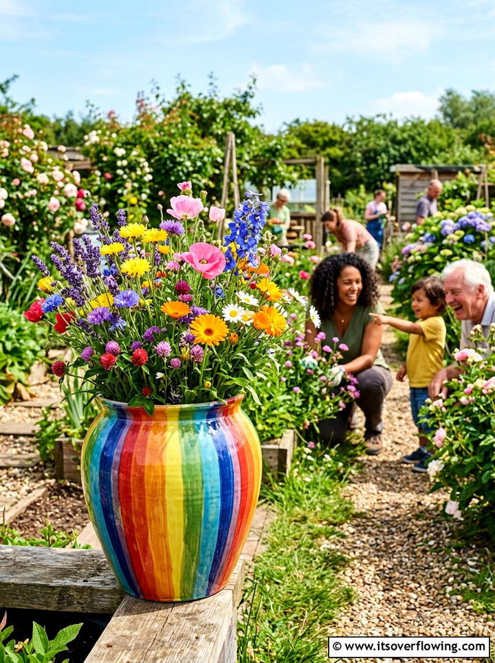 Rainbow stripes garden pot - 25 front porch ideas with painted pots