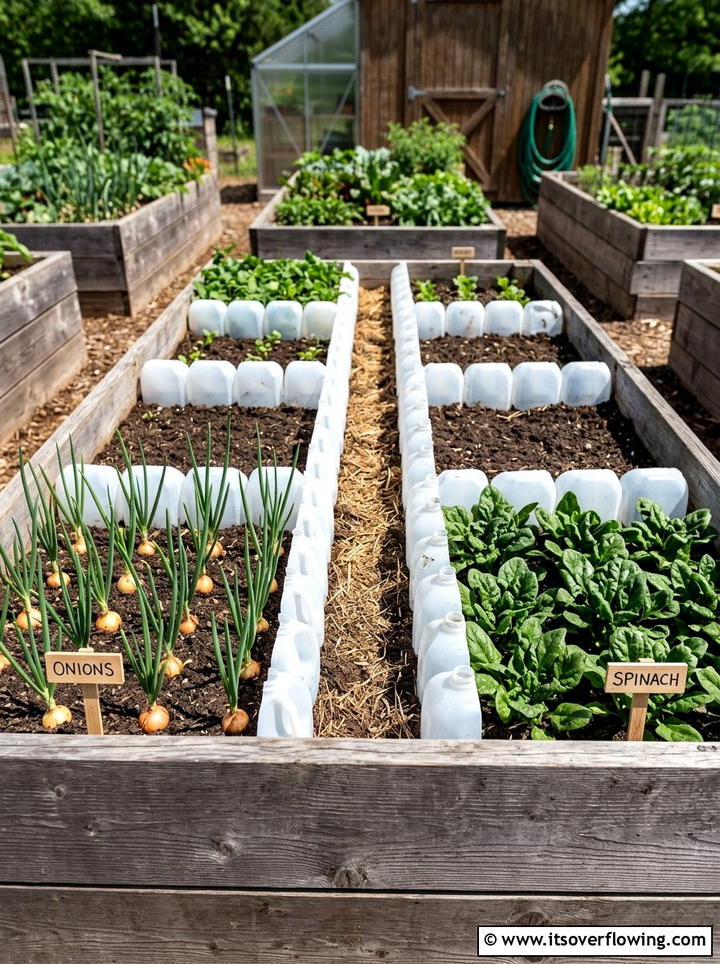 Raised Bed Dividers - 25 recycled garden ideas with milk jugs