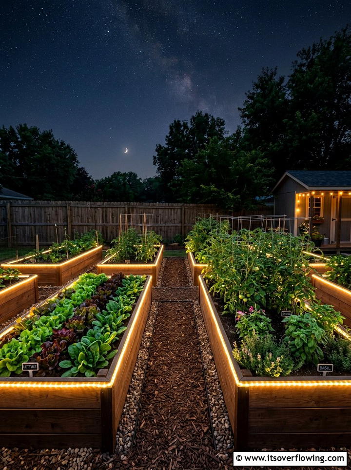 Raised Bed Lights - 25 cheap garden ideas with string lights
