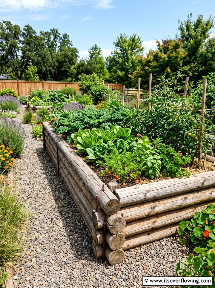 Raised Bed Log Edging - 25 backyard ideas with log edging