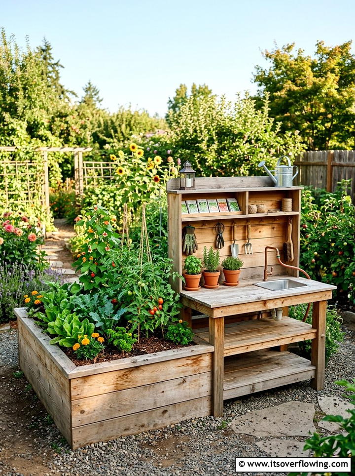 Raised Bed Potting Station - 25 garden ideas with potting bench