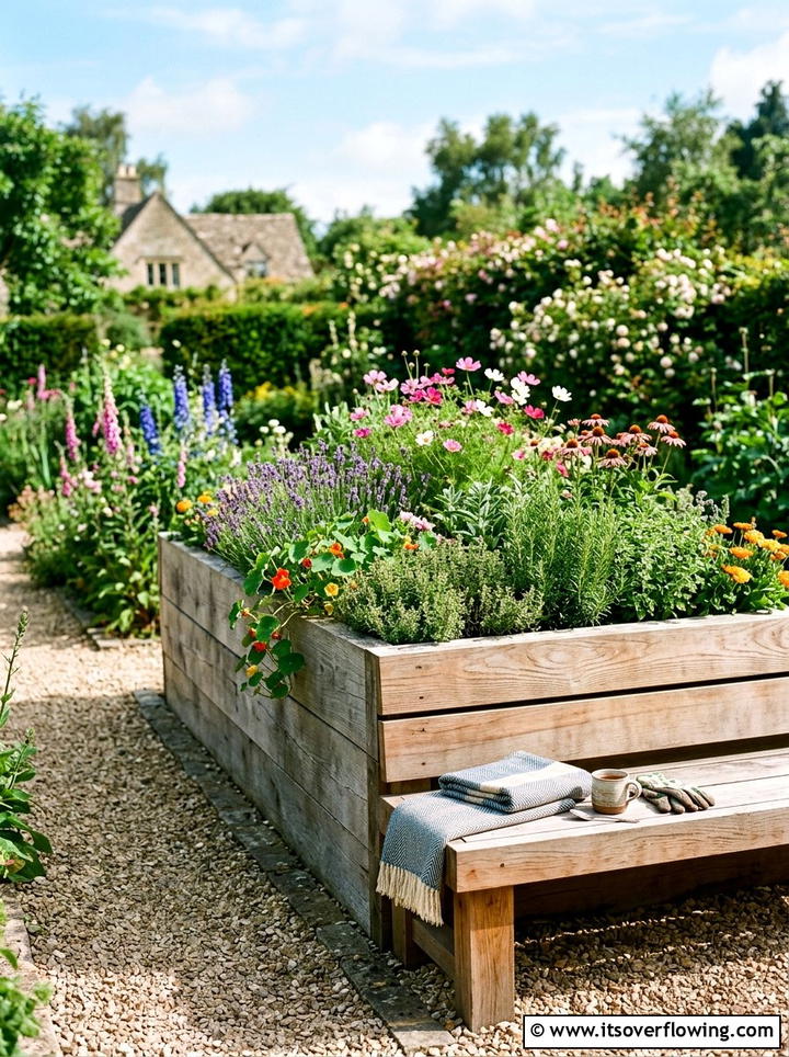 Raised Bed With Bench - 25 garden ideas with seating