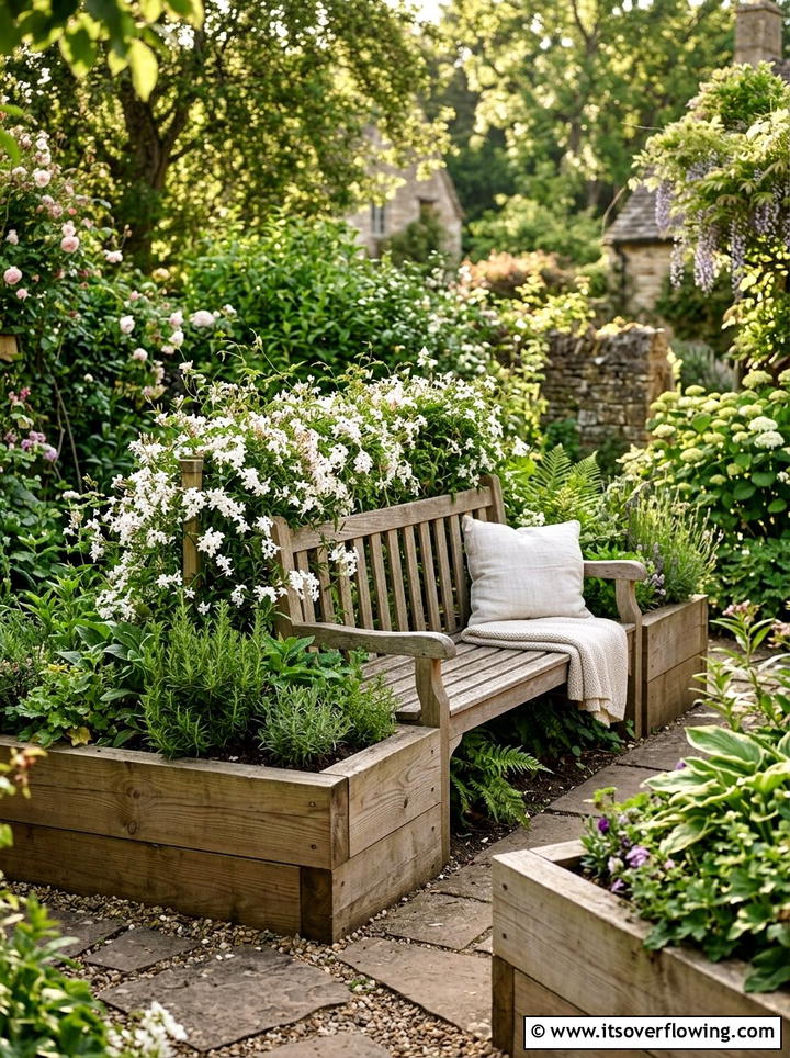 Raised Bed With Built In Wooden Bench - 25 creative garden ideas with reclaimed wood beds