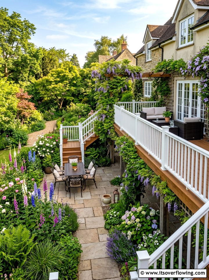 Raised Deck Overlooking Garden Patio - 25 garden design ideas with deck and patio