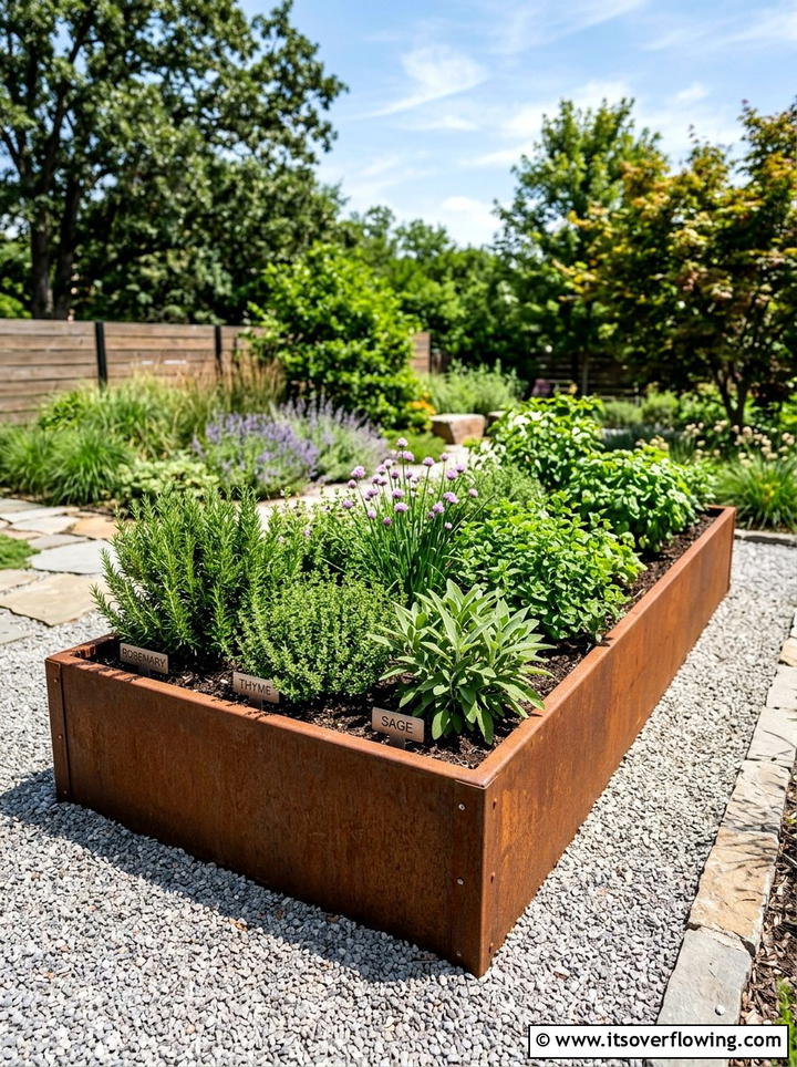 Raised Metal Bed - 25 backyard ideas with low maintenance plants