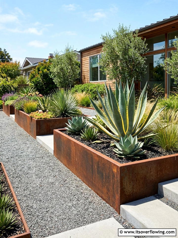 Raised Metal Planter - 25 backyard ideas with modern landscape