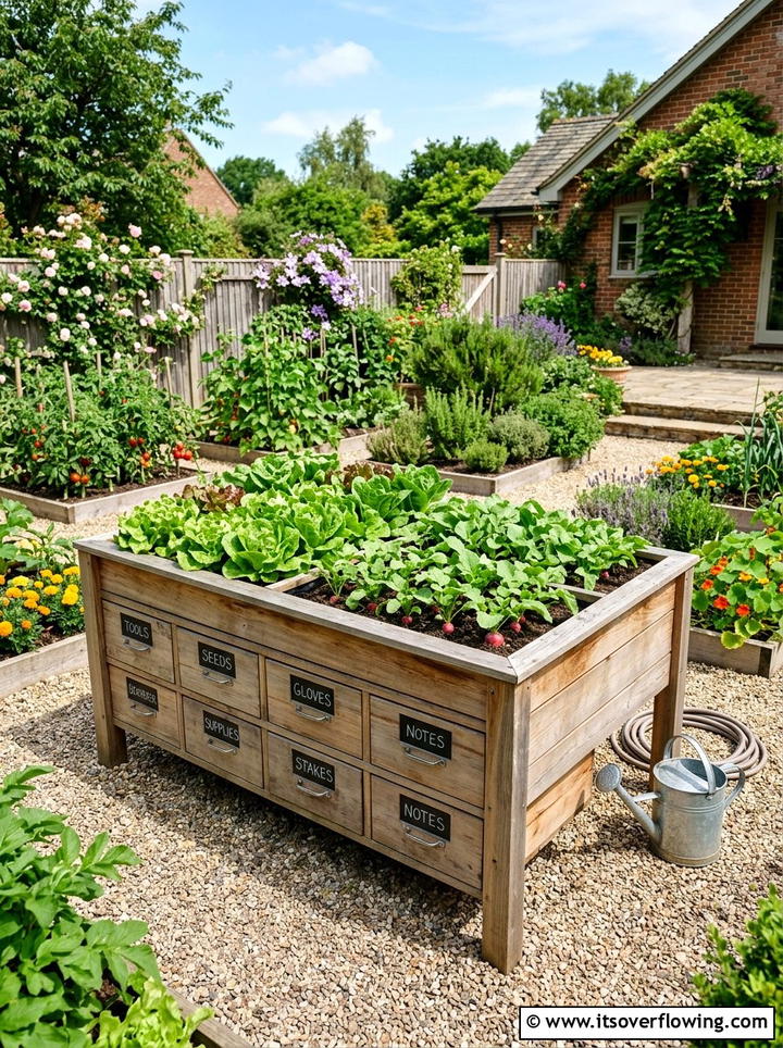 Raised Vegetable Bed - 25 upcycled garden ideas with old drawers