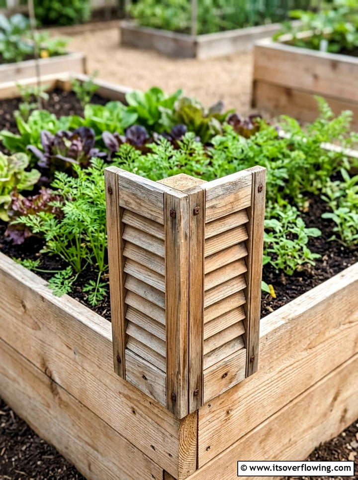 Raised bed corner - 25 upcycled garden ideas with old shutters