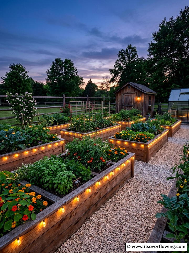 Raised bed lights - 25 garden ideas with string lights