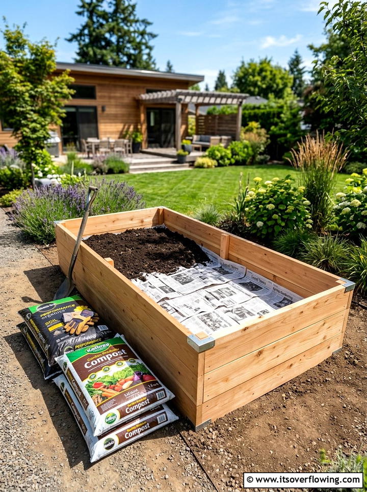 Raised bed soil base - 25 recycled garden ideas with newspapers