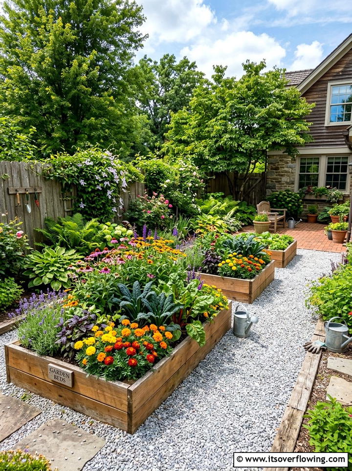 Raised beds with colorful planting - 25 small garden ideas for year round color