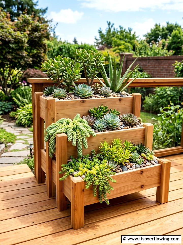 Raised succulent planter box - 25 garden design ideas with succulent beds