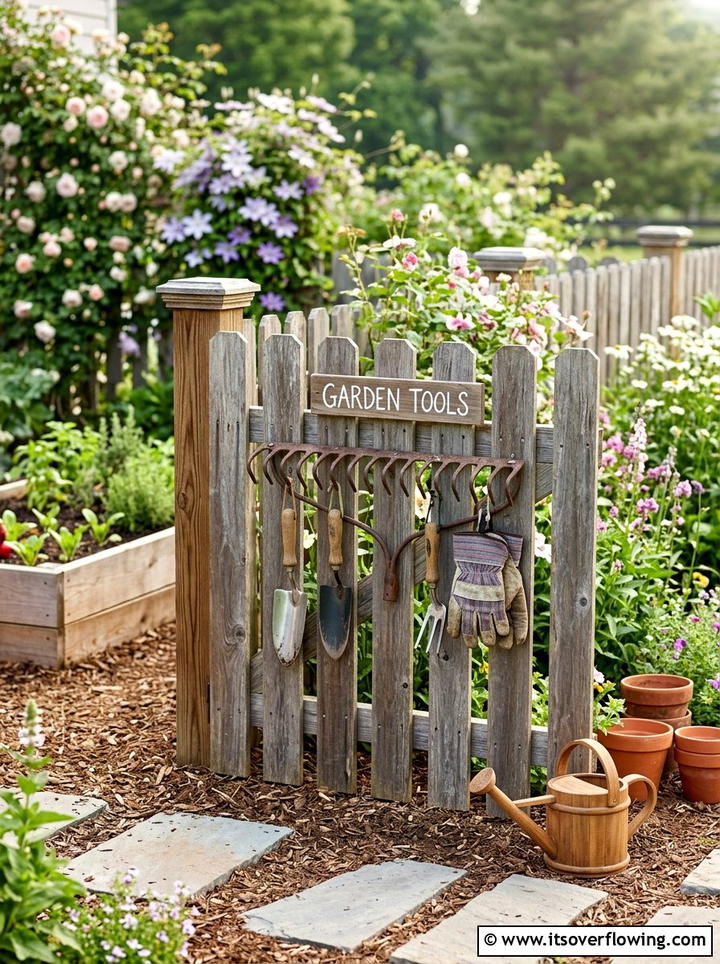 Rake Head Wall Storage - 25 recycled garden ideas with old tools