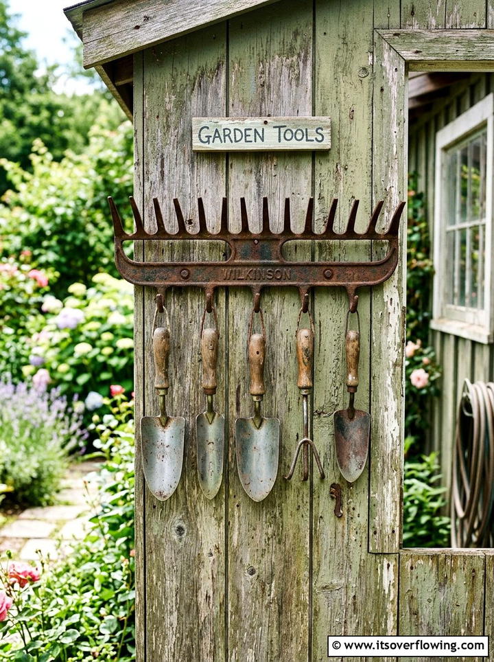 Rake Tool Organizer - 25 upcycled garden ideas for year round decor