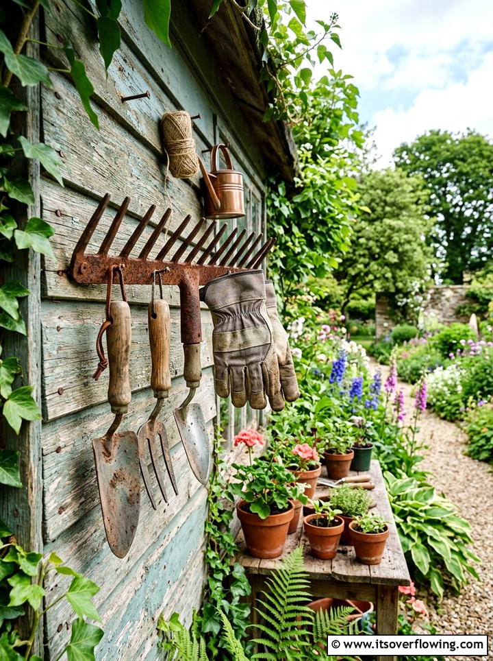 Rake Tool Rack - 25 upcycled garden ideas with rustic style
