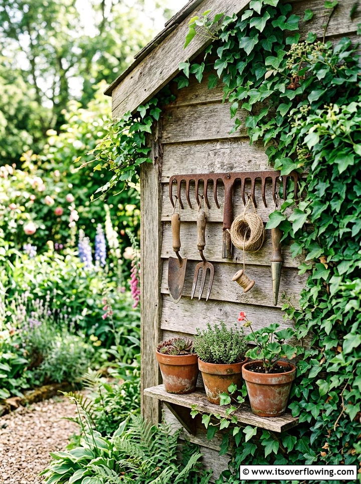 Rake head tool rack - 25 upcycled garden ideas with tool storage