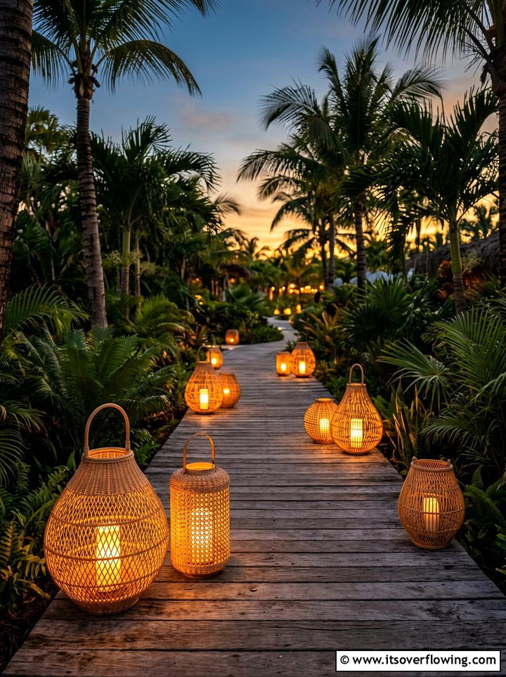Rattan Floor Lanterns - 25 backyard ideas with path lighting