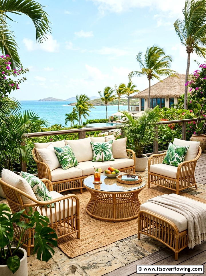 Rattan Lounge Set - 25 garden decor ideas with throw pillows
