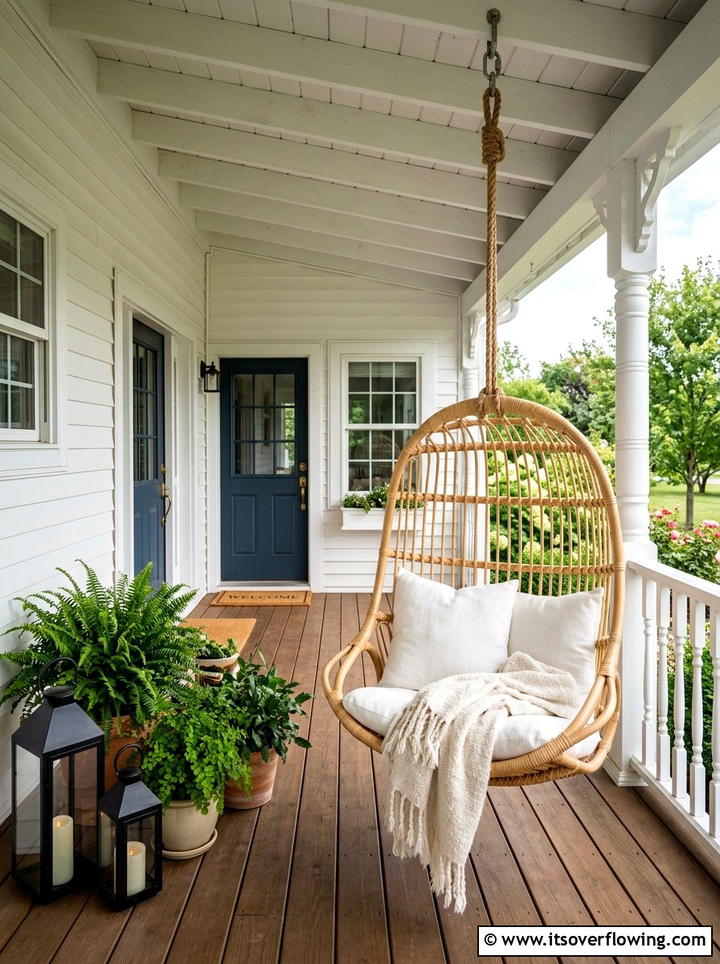Rattan hanging chair - 25 front porch ideas with rattan furniture