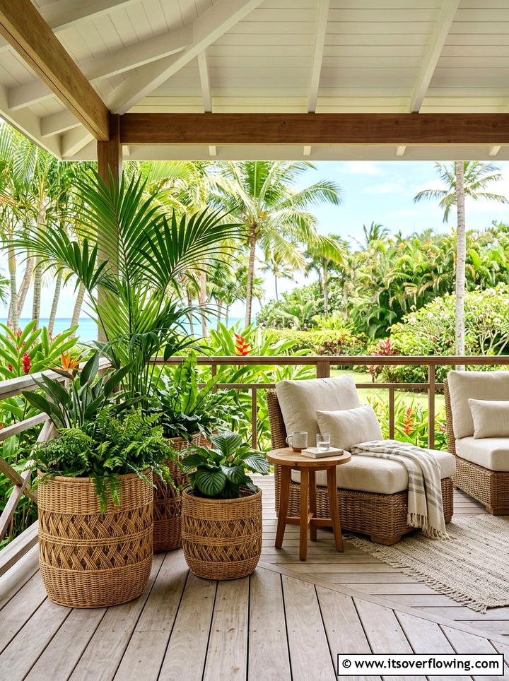 Rattan outdoor planters - 25 front porch ideas with tall planters