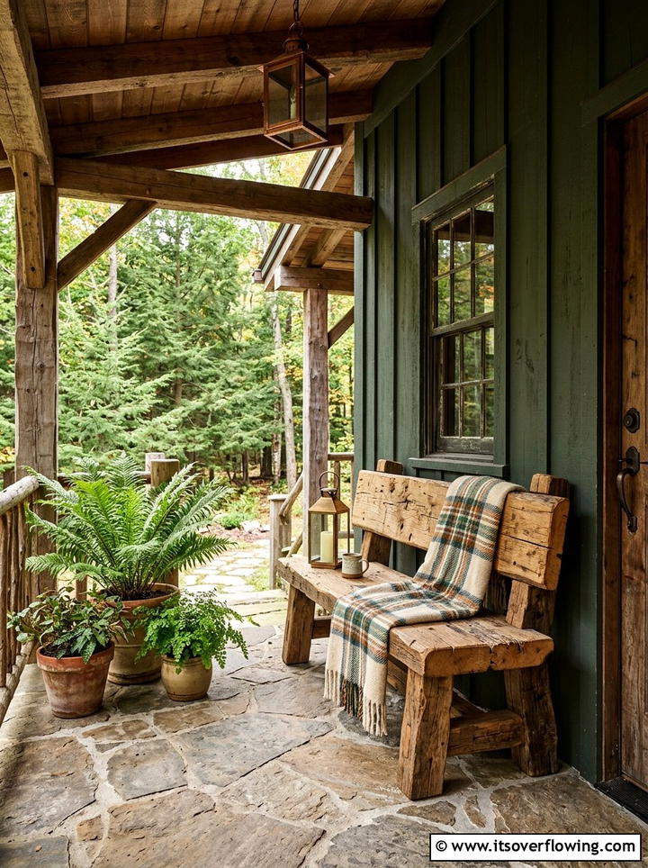 Raw wood bench - 25 front porch decor ideas with natural wood