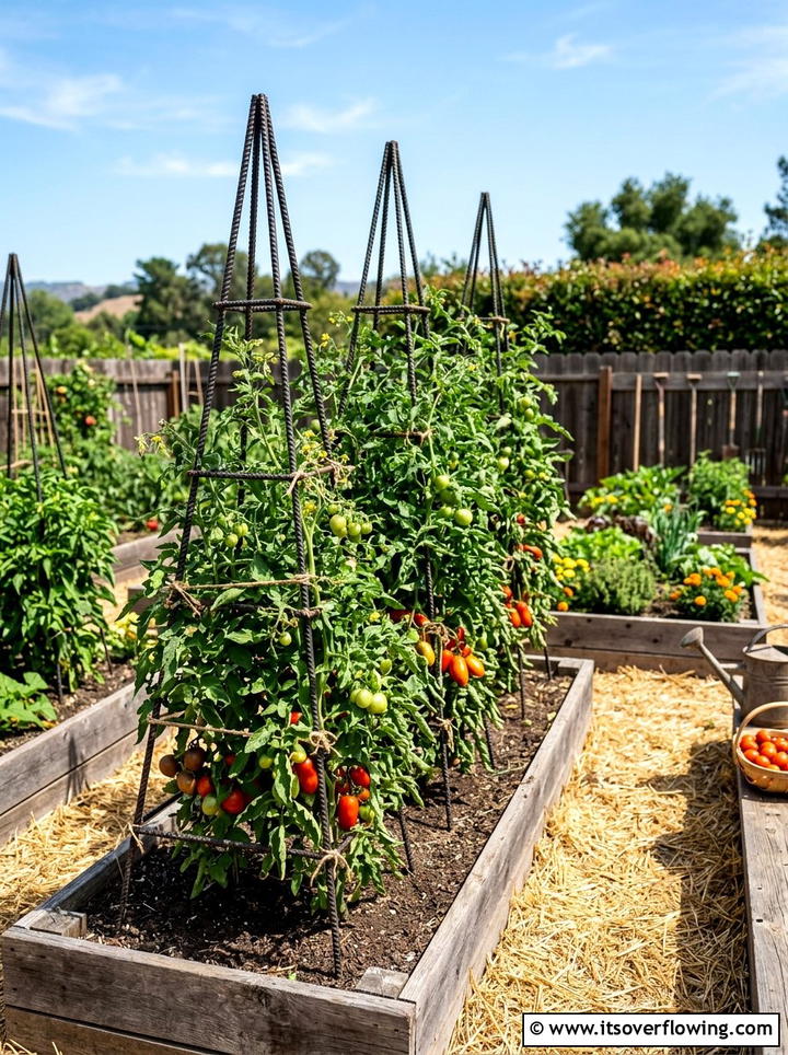 Rebar Garden Plant Support - 25 recycled garden ideas with recycled metal art