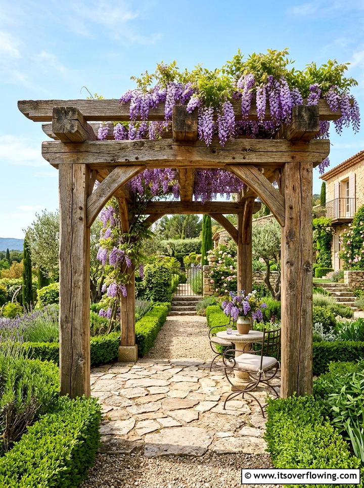Reclaimed Beam Garden Pergola - 25 backyard decorating ideas with reclaimed wood projects
