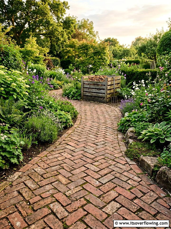 Reclaimed Brick Garden Path - 25 recycled garden ideas with leaf mold bins