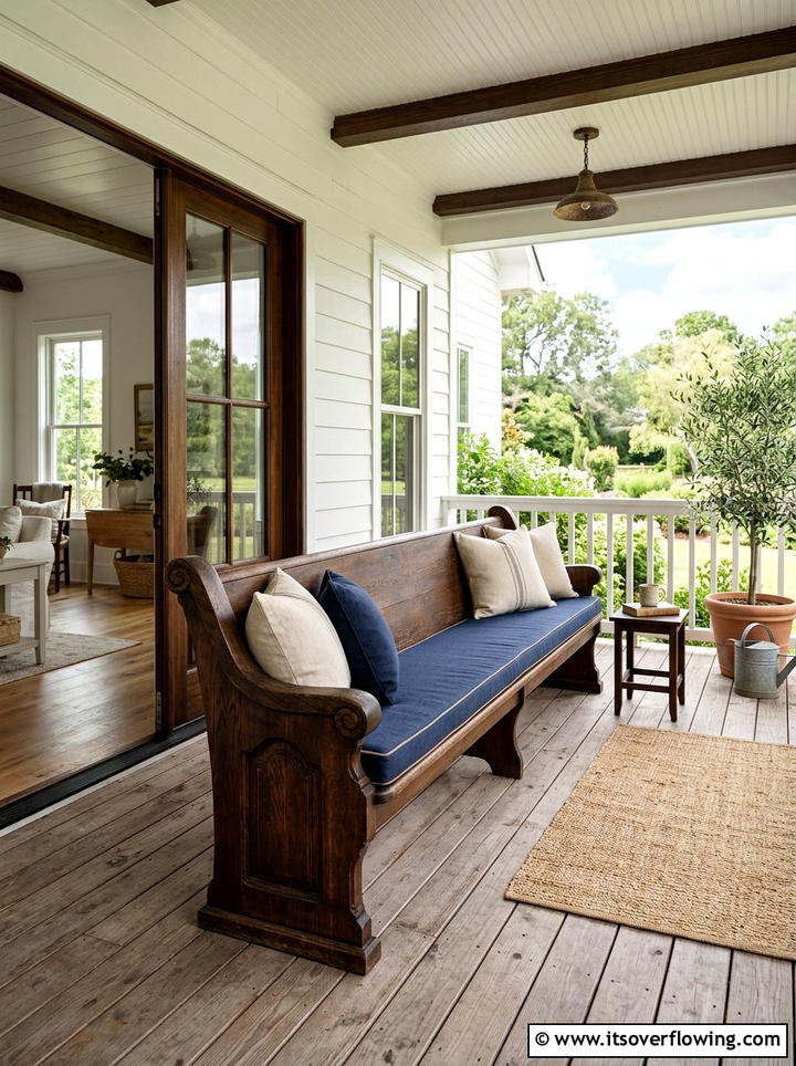 Reclaimed Church Pews - 25 front porch ideas with antique pieces