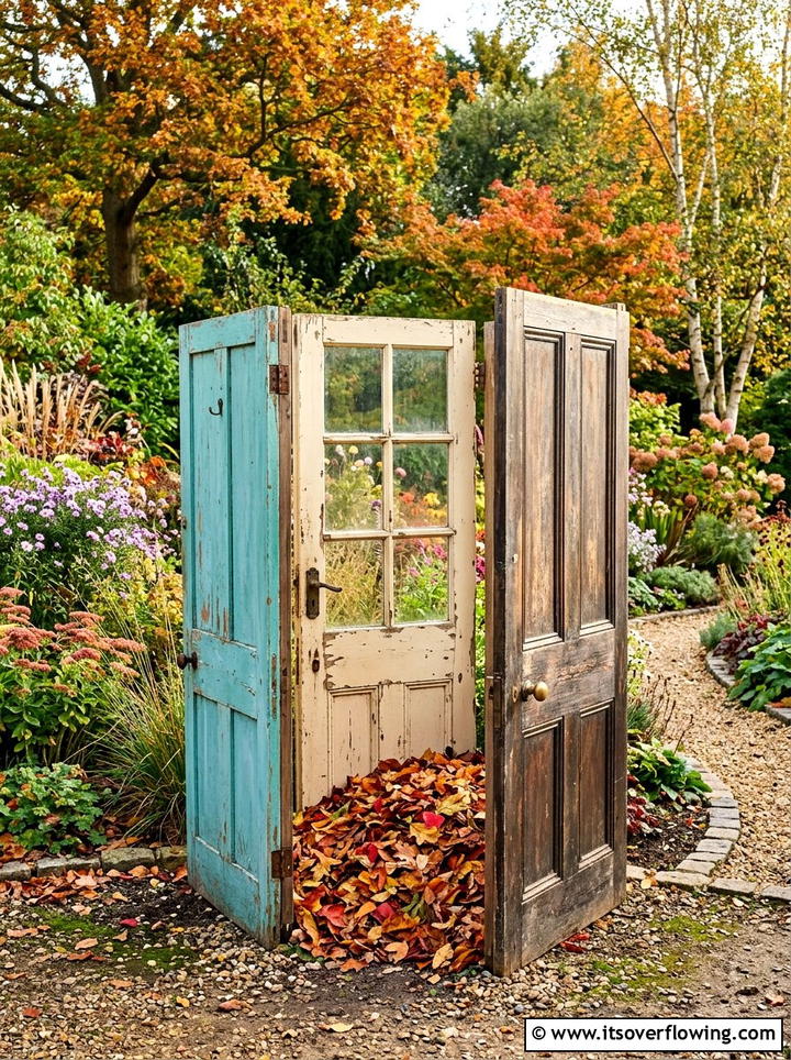 Reclaimed Door Leaf Screen - 25 recycled garden ideas with leaf mold bins