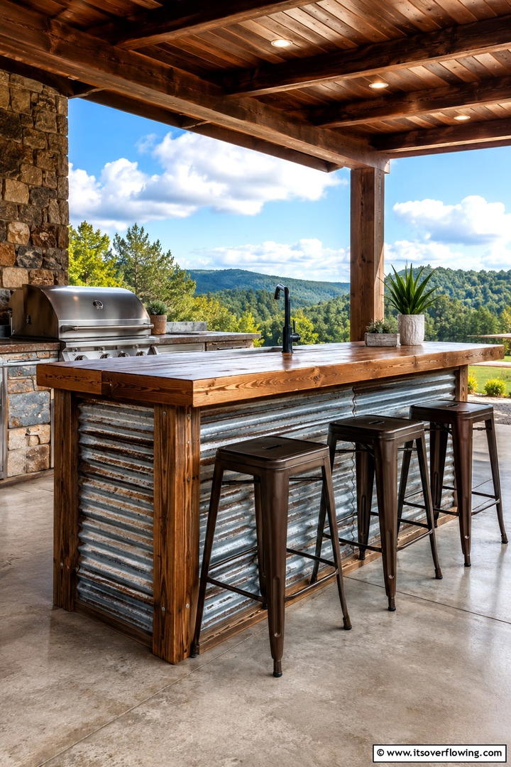 Reclaimed Metal Accents - 30 Rustic Outdoor Kitchen Ideas for Al Fresco Dining