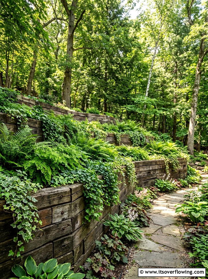 Reclaimed Timber Retaining Wall Garden - 25 creative garden ideas with reclaimed wood beds