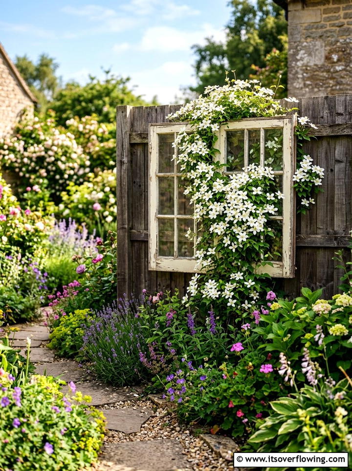 Reclaimed Window Frame Trellis - 25 recycled garden ideas for front yard decor