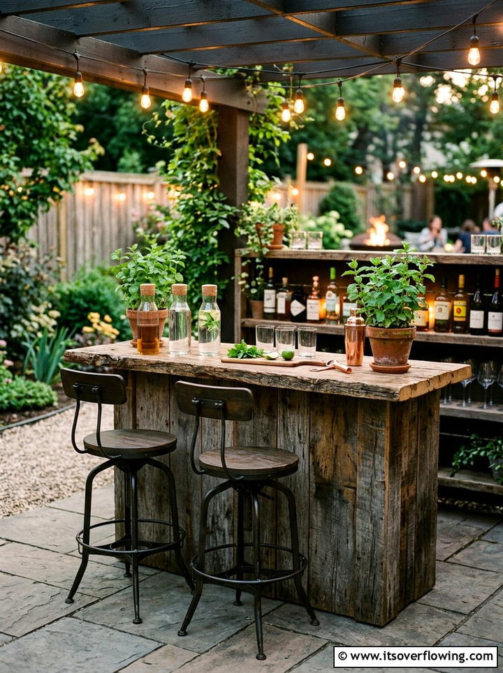 Reclaimed Wood Bar - 25 backyard ideas with boho style