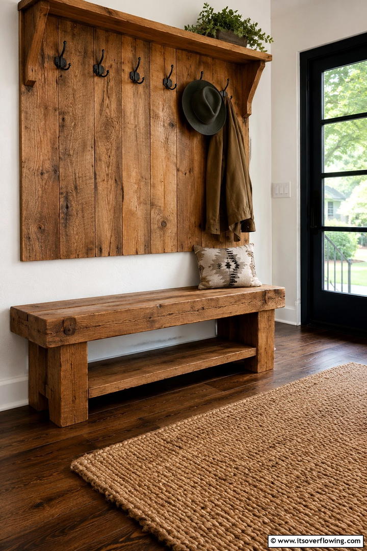 Reclaimed Wood Bench - 30 Functional Mudroom Bench Ideas for Organized Entryways