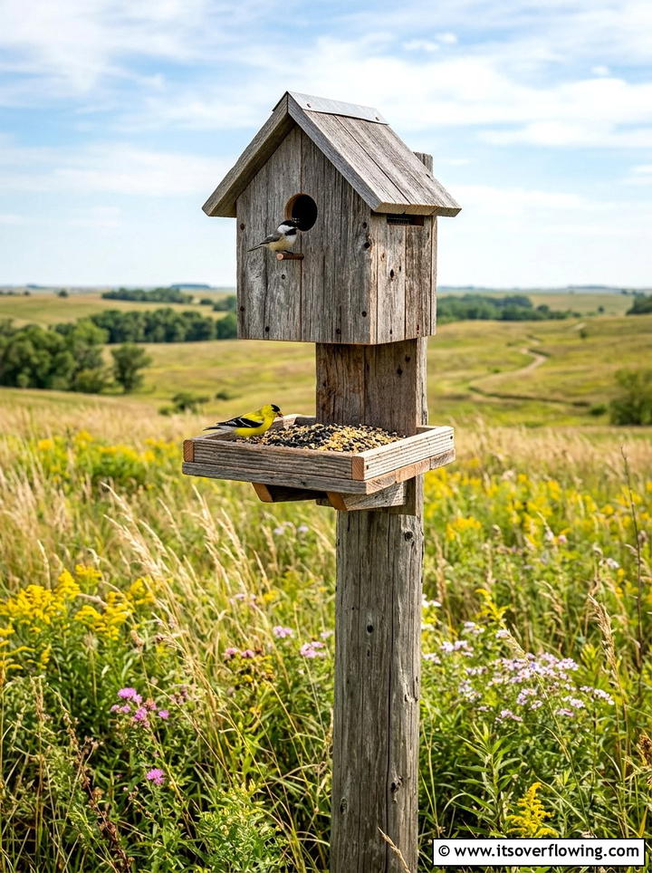 Reclaimed Wood Bird House And Feeder - 25 upcycled garden ideas with bird feeders