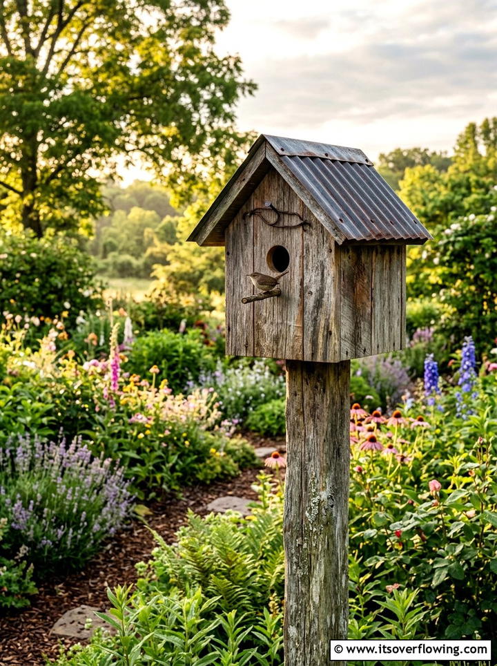 Reclaimed Wood Birdhouse - 25 garden ideas with reclaimed wood
