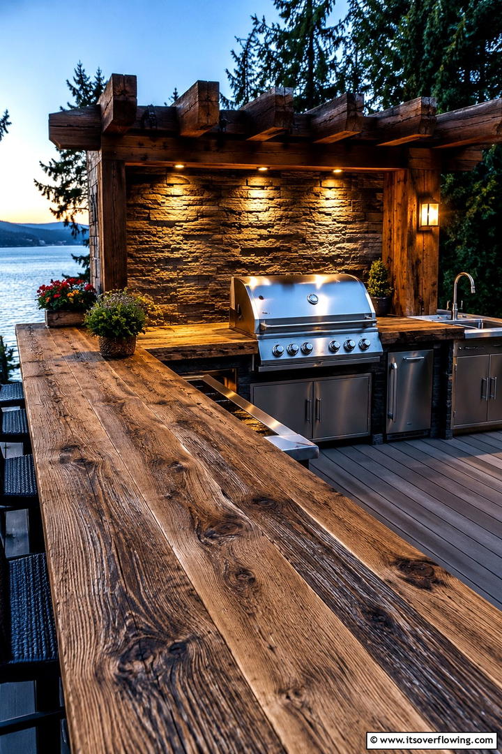 Reclaimed Wood Countertop Elegance - 30 Rustic Outdoor Kitchen Ideas for Al Fresco Dining