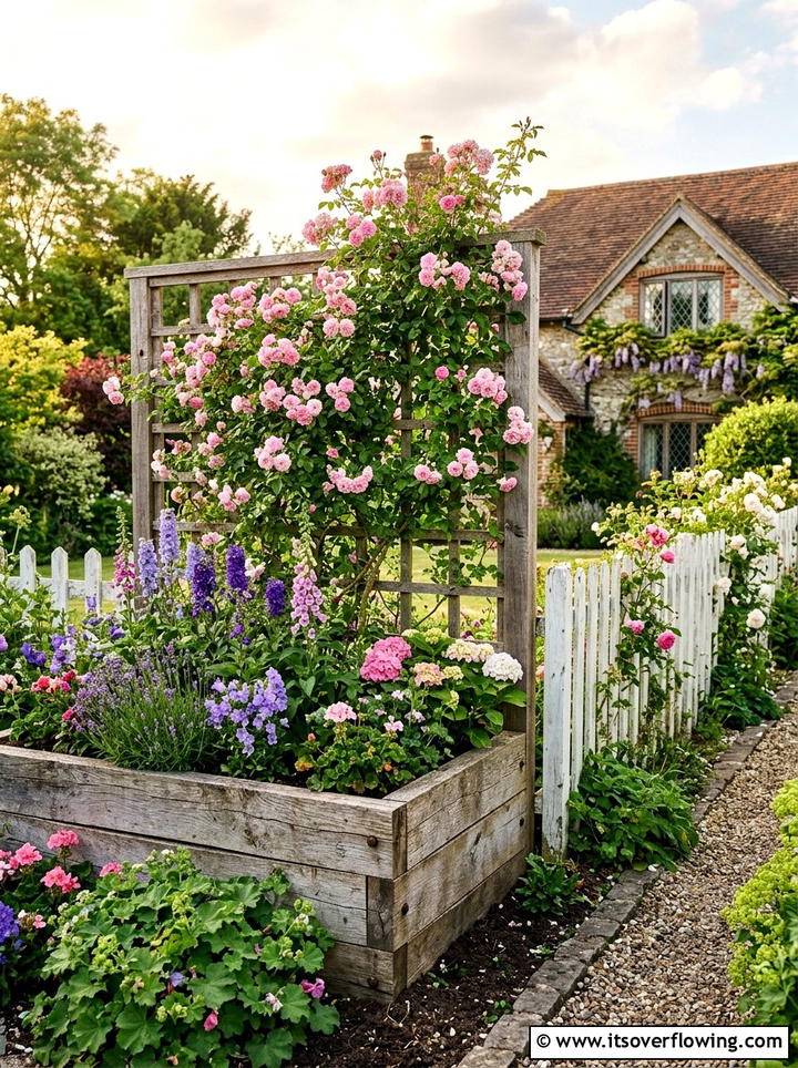 Reclaimed Wood Flower Bed With Trellis - 25 creative garden ideas with reclaimed wood beds
