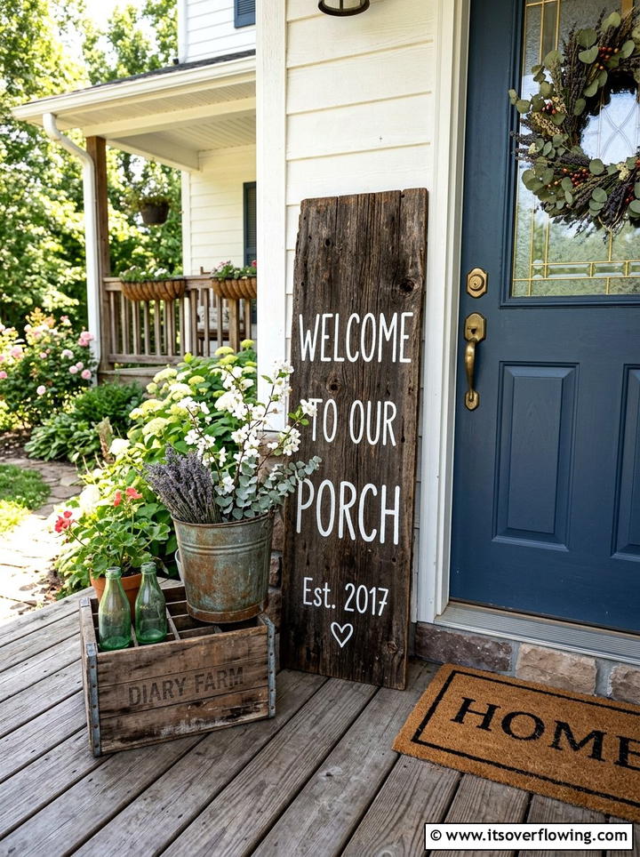 Reclaimed Wood Porch Sign - 25 front porch decor ideas with signs